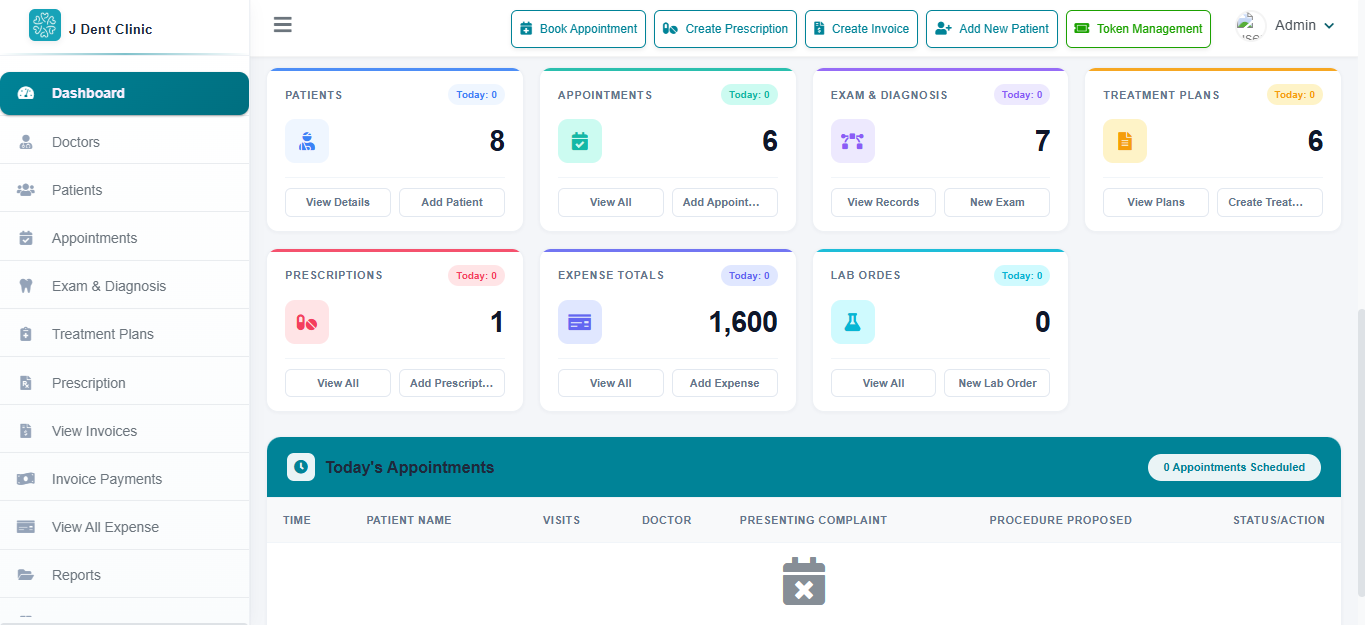 jDent Dental Software Dashboard